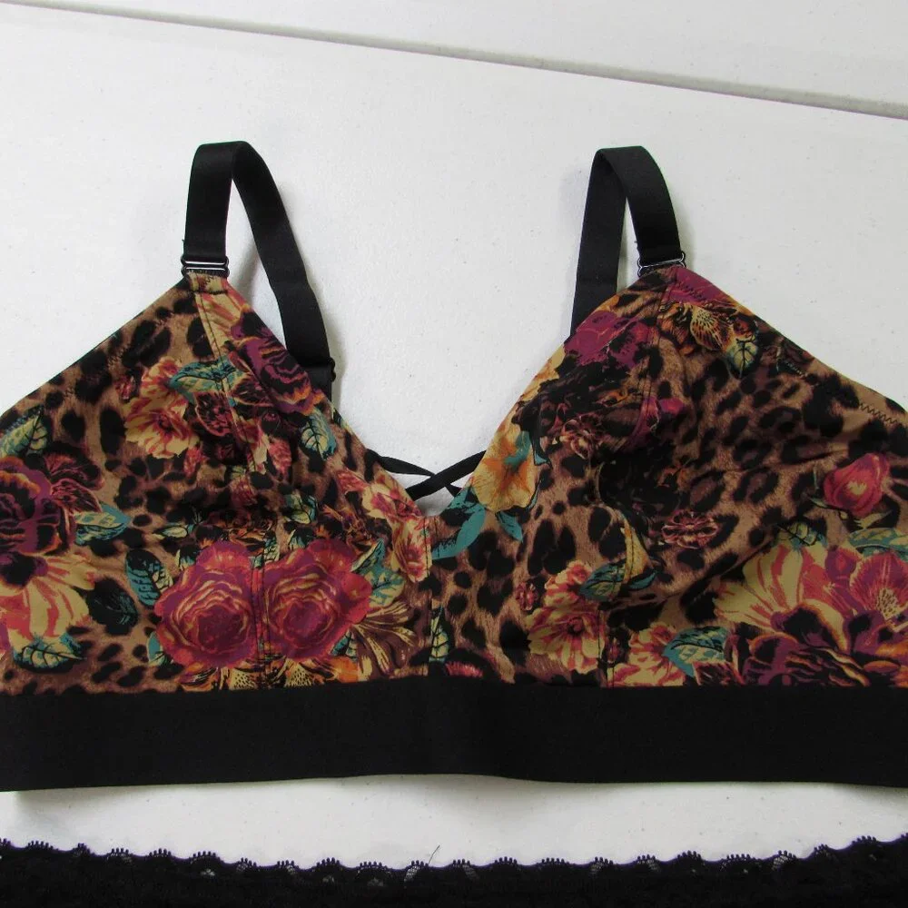 Torrid Curve Buxy Bralette Floral Leopard 36DD NWOT